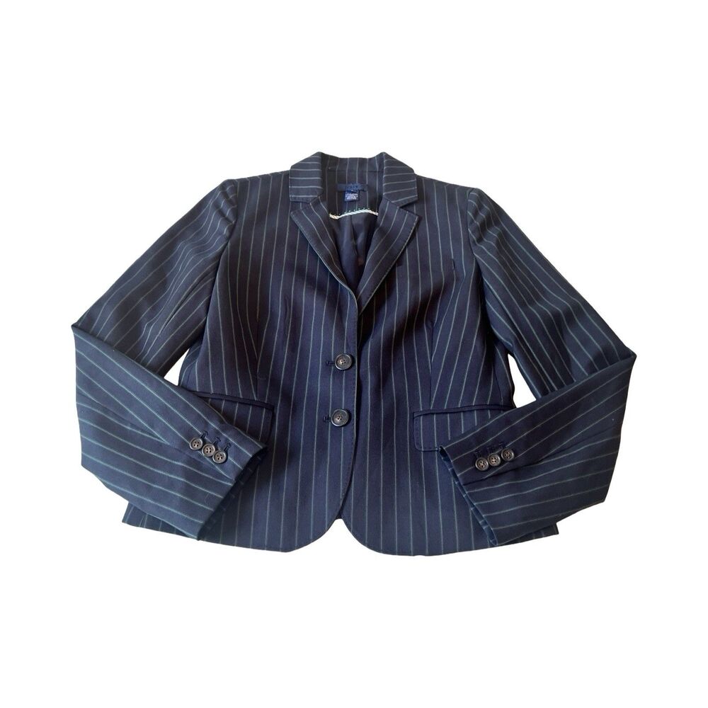 J.Crew Womens Navy Blue Green Pinstripe Wool Blend Two Button Blazer Size 6
